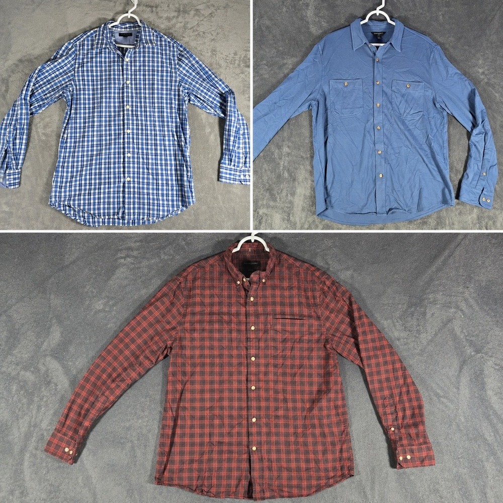 Banana Republic Shirts Mens L 3 Pc Bundle Plaid Solid Long Sleeve Cotton EUC